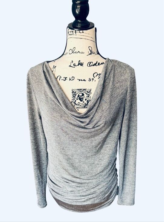 Motherhood Maternity Tops - Motherhood Maternity Medium Gray Heather Cowl Neck Side Ruched Long Sleeve